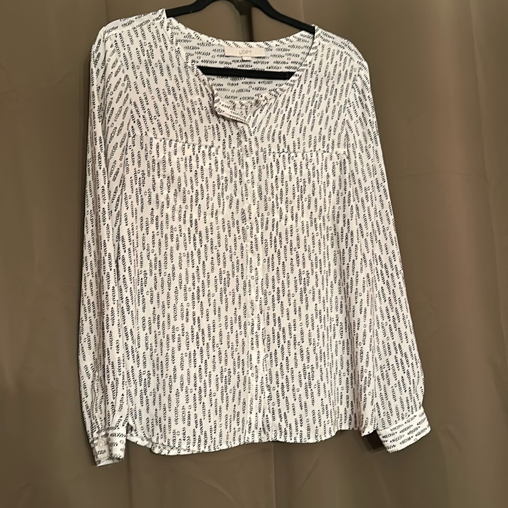 LOFT Women’s Long-Sleeve Blouse Black/Ivory - Medium